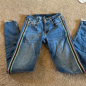 Zara trafuluc denim jeans red and green stripe